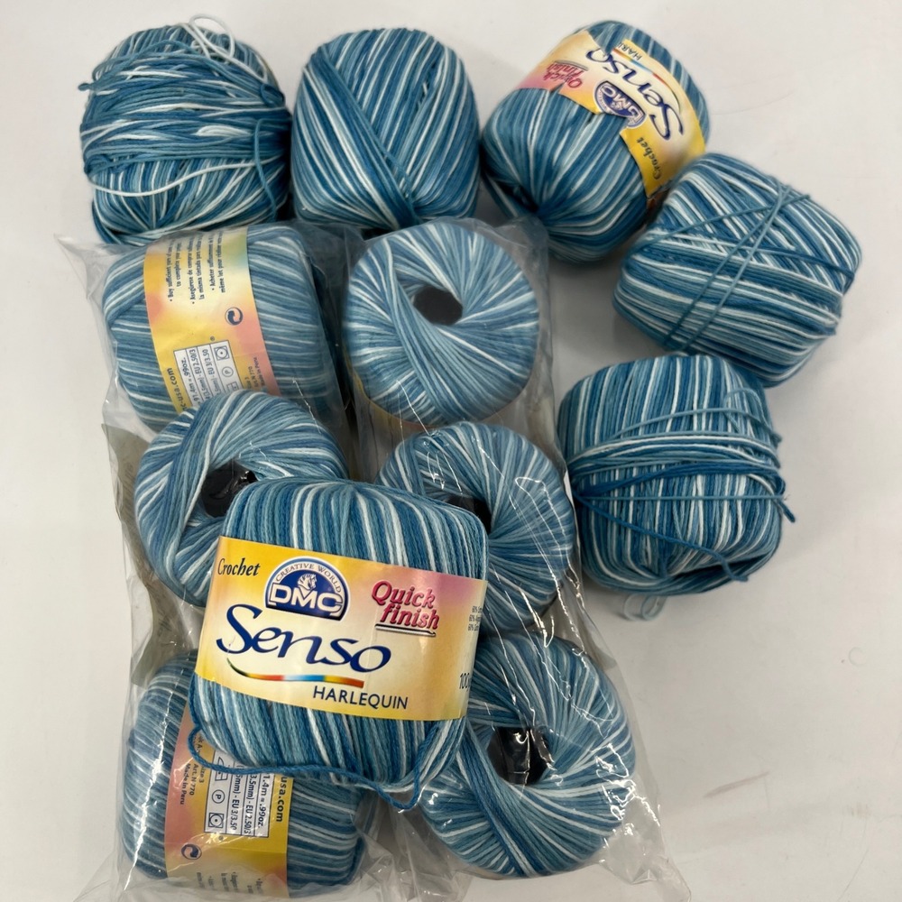 Lot‎ of DMC Senso Crochet Cotton Harlequin Variegated Blue 11 Balls